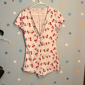 SHEIN White Cherry Print Romper